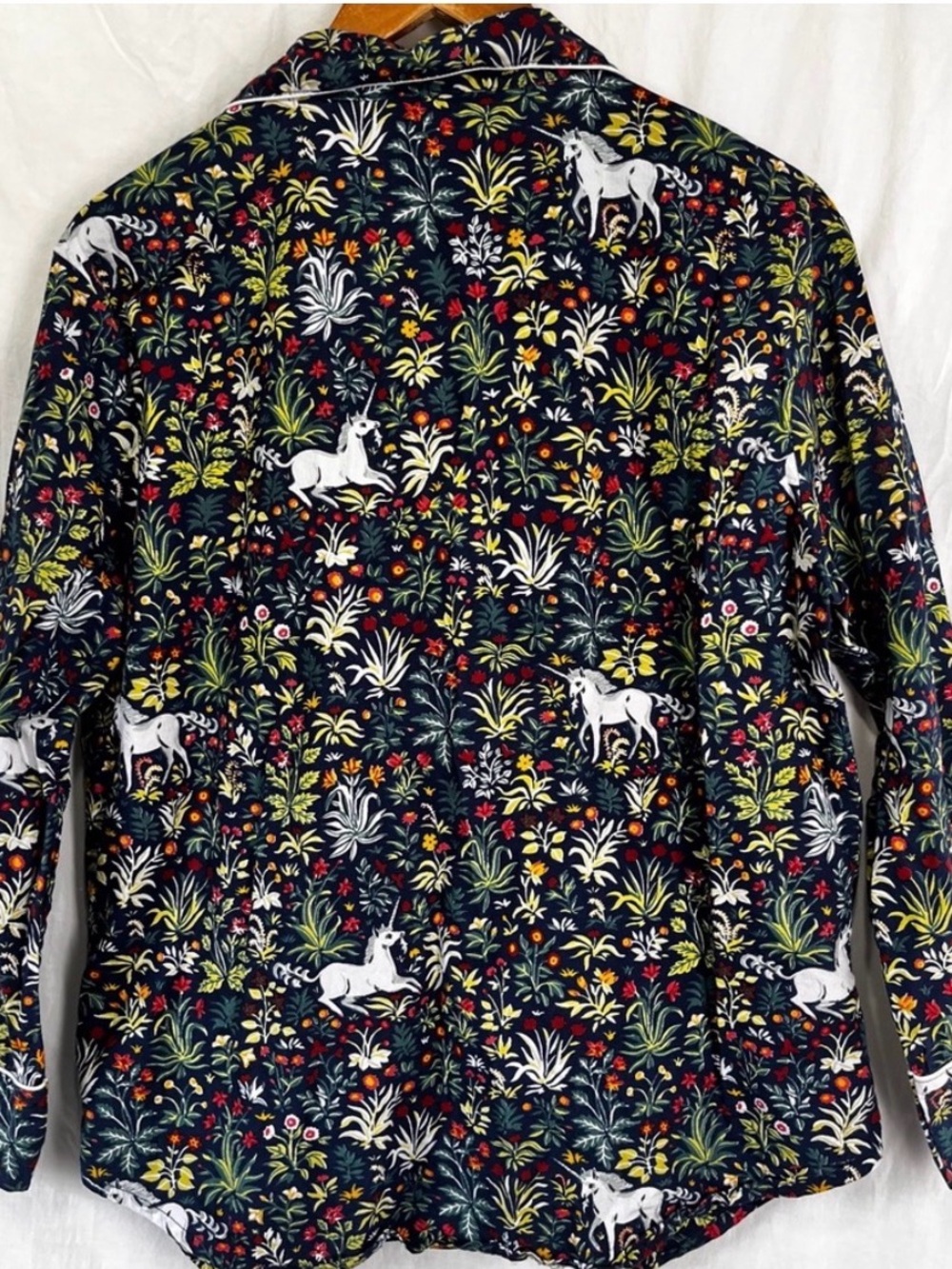 Print Fresh Unicorn Garden Shirt Floral Organic Cotton Pajama Top Size Medium M